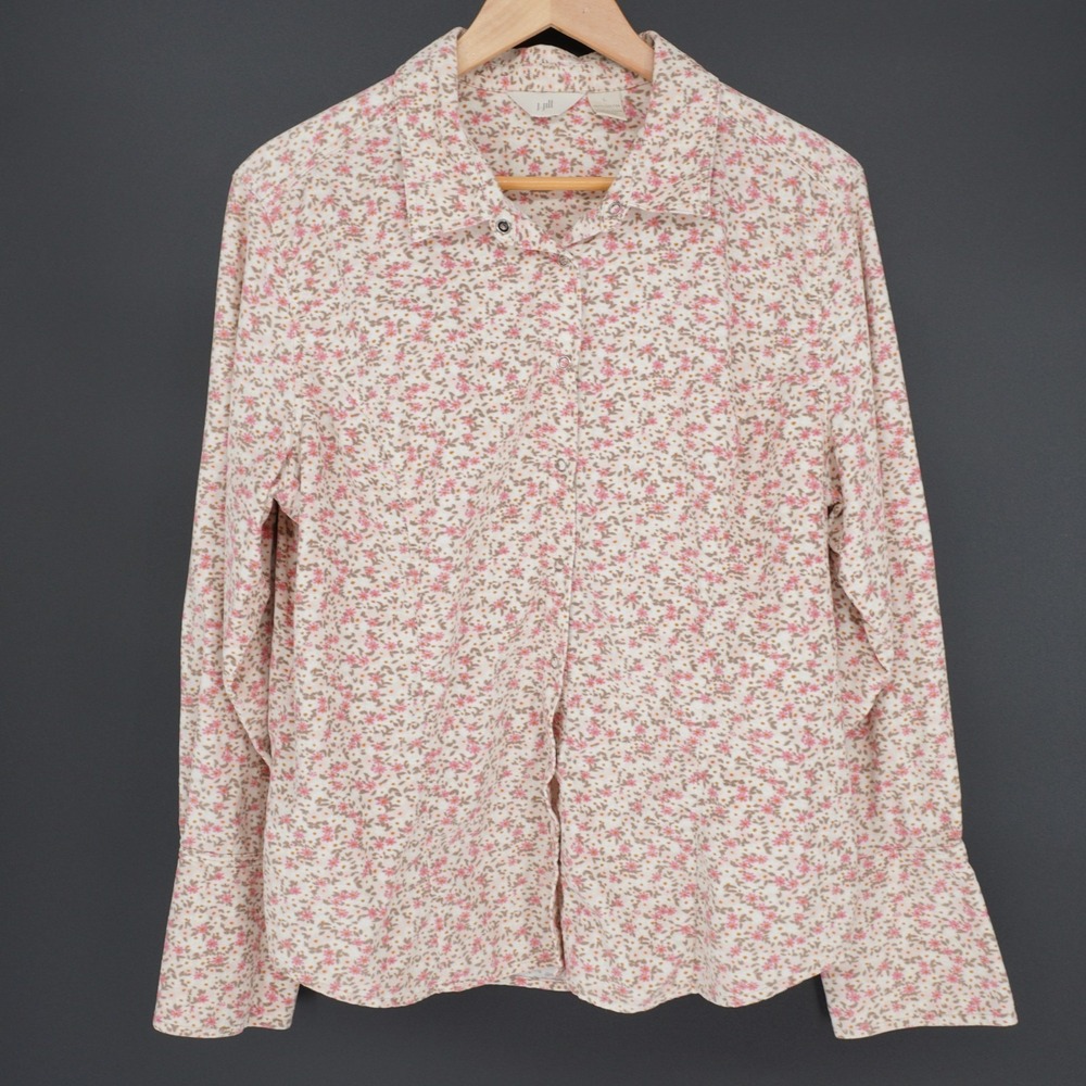 J Jill Corduroy Shirt Womens L Pink Floral Long Sleeve Snap Front Cottagecore